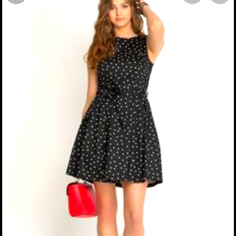 A-Line black polkadot dress, size 6